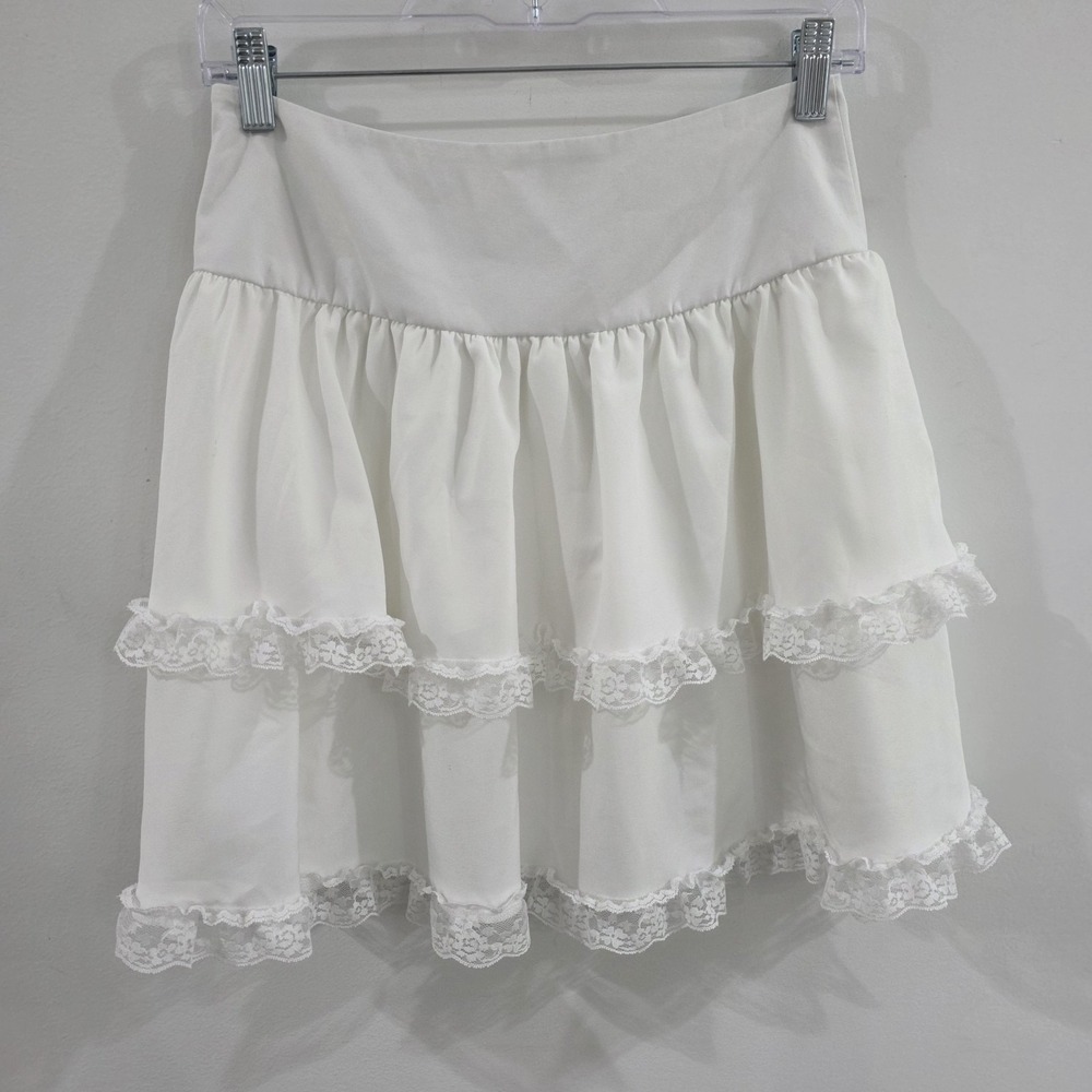 Romwe Womens Mini Tiered Skirt Size Small Lace Ren Faire Boho Cottage‎ Coquette